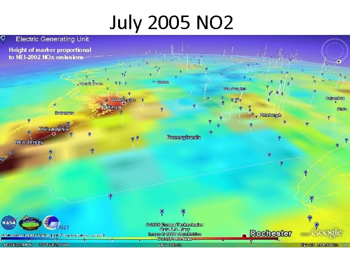 July 2005 NO 2 Height of marker proportional to NEI-2002 NOx emissions 