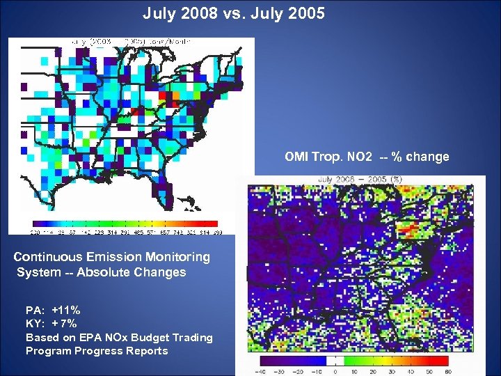 July 2008 vs. July 2005 OMI Trop. NO 2 -- % change Continuous Emission