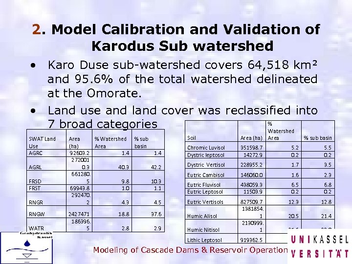 2. Model Calibration and Validation of Karodus Sub watershed • Karo Duse sub-watershed covers