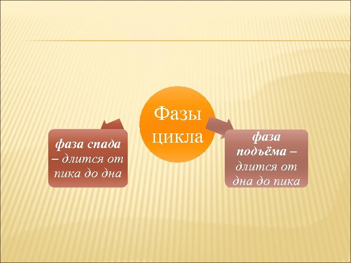 фаза спада – длится от пика до дна Фазы цикла фаза подъёма – длится