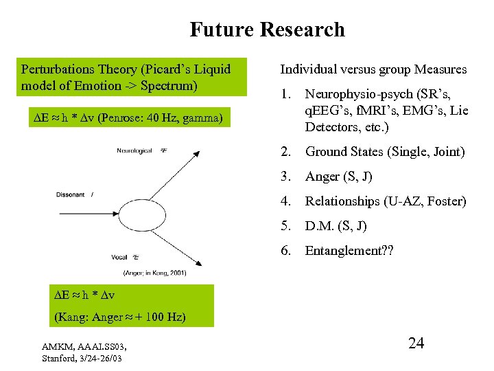 Future Research Perturbations Theory (Picard’s Liquid model of Emotion -> Spectrum) Individual versus group