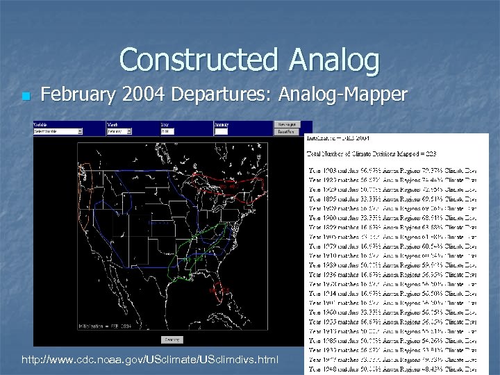 Constructed Analog n February 2004 Departures: Analog-Mapper http: //www. cdc. noaa. gov/USclimate/USclimdivs. html 