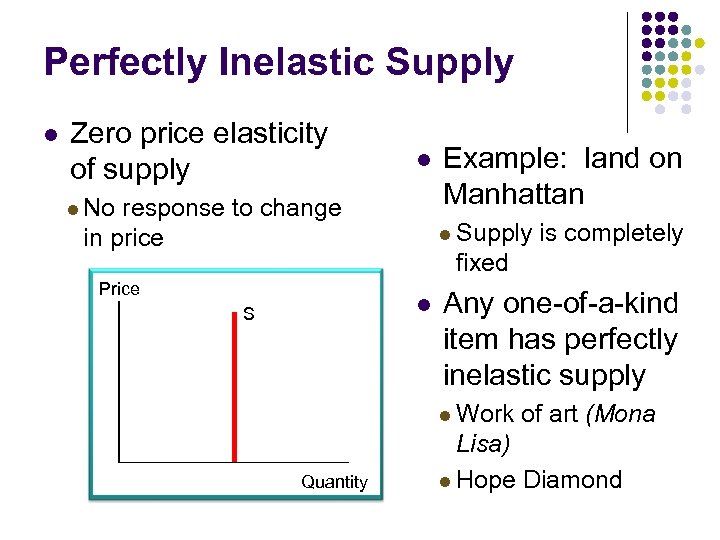 Perfectly Inelastic Supply l Zero price elasticity of supply l l No response to