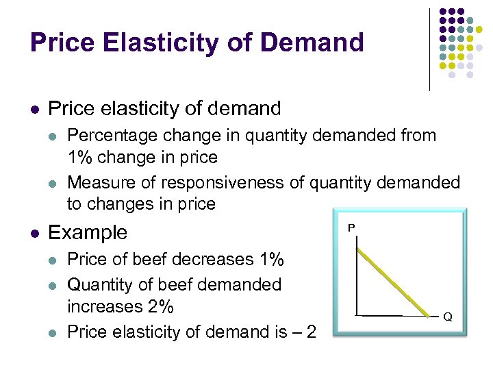 Price Elasticity of Demand l Price elasticity of demand l l l Percentage change