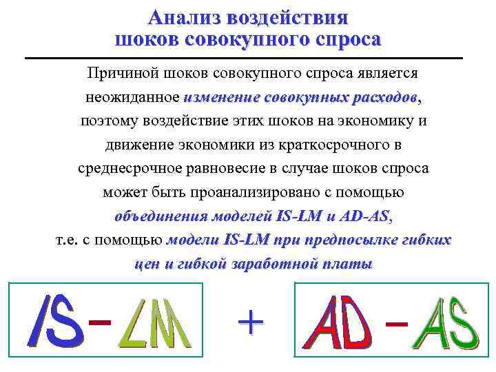Анализ воздействия шоков совокупного спроса Причиной шоков совокупного спроса является неожиданное изменение совокупных расходов,