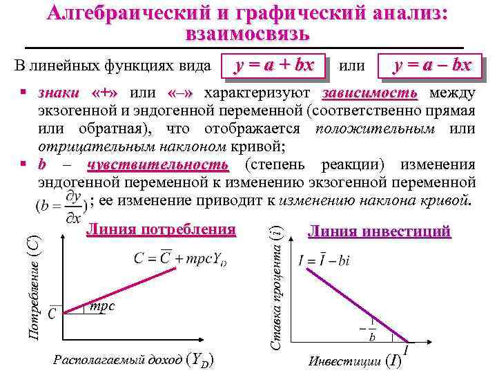 Алгебраический и графический анализ: взаимосвязь В линейных функциях вида y = a + bx