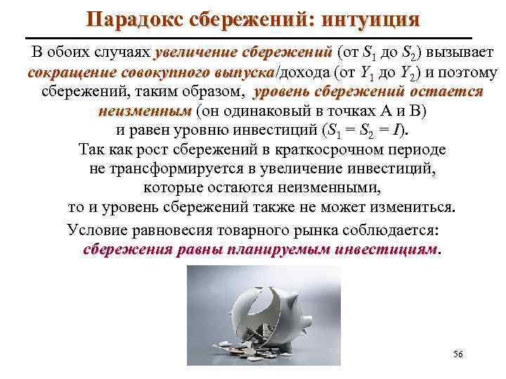 Парадокс сбережений: интуиция В обоих случаях увеличение сбережений (от S 1 дo S 2)