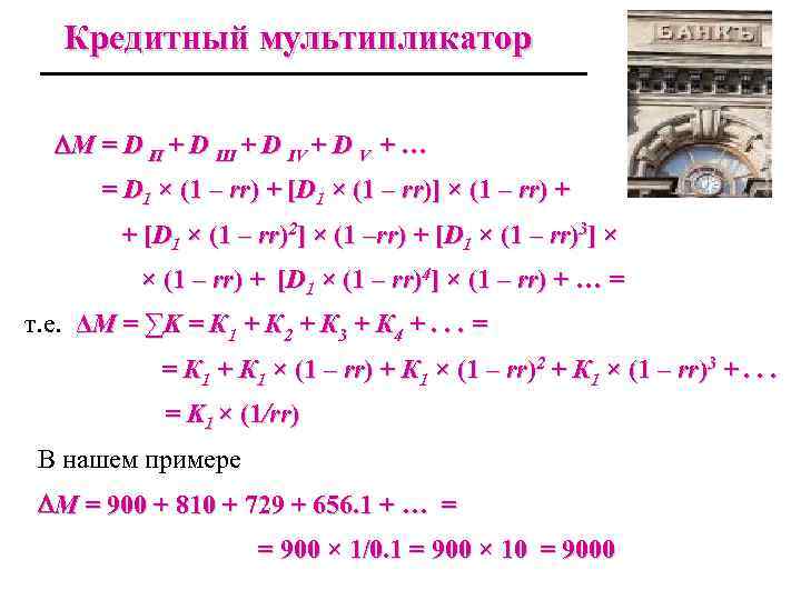 Кредитный мультипликатор DМ = D П + D Ш + D IV + D