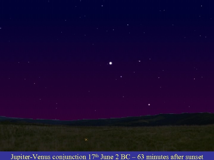 Jupiter-Venus conjunction 17 th June 2 BC – 63 minutes after sunset 