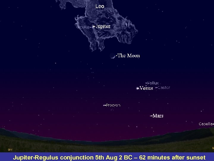 Jupiter-Regulus conjunction 5 th Aug 2 BC – 62 minutes after sunset 