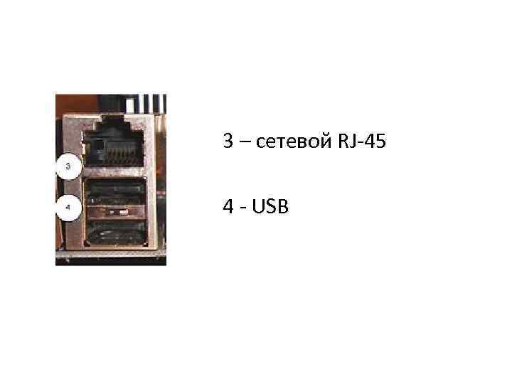 3 – сетевой RJ-45 4 - USB 