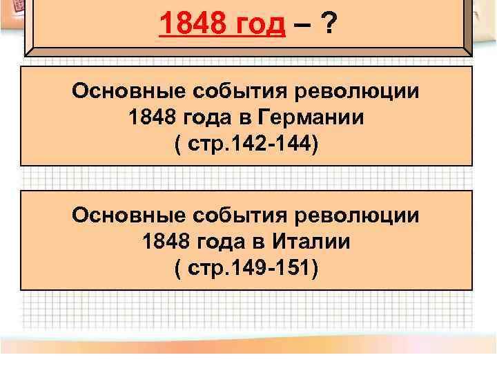 1848 год – ? Основные события революции 1848 года в Германии ( стр. 142