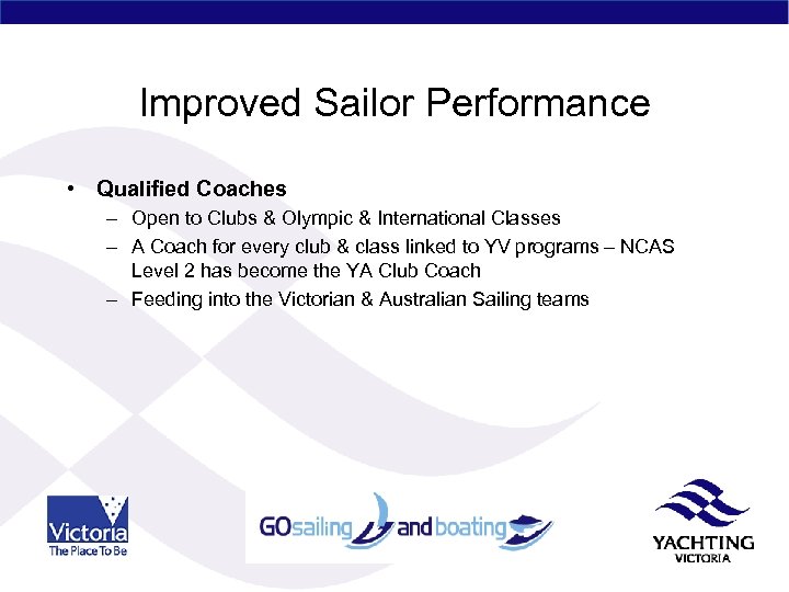 Improved Sailor Performance • Qualified Coaches – Open to Clubs & Olympic & International