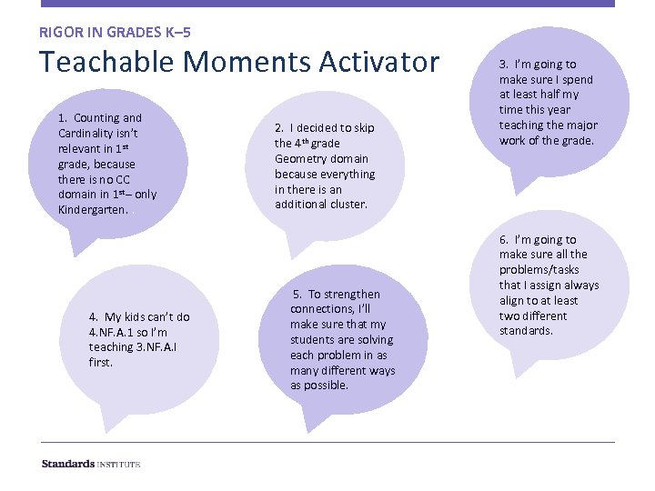 RIGOR IN GRADES K– 5 Teachable Moments Activator 1. Counting and Cardinality isn’t relevant