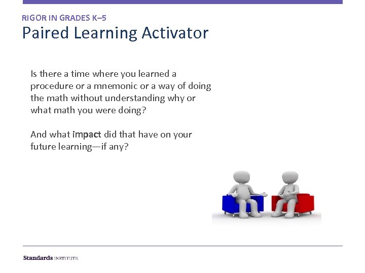 RIGOR IN GRADES K– 5 Paired Learning Activator Is there a time where you