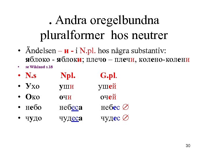 . Andra oregelbundna pluralformer hos neutrer • Ändelsen – и - i N. pl.