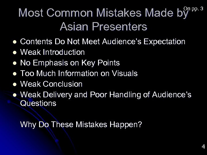 On pp. 3 Most Common Mistakes Made by Asian Presenters l l l Contents