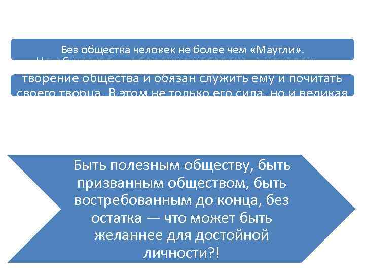 Без общества человек не более чем «Маугли» . Не общество — творение человека, а