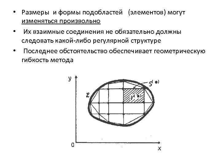  • Размеры и формы подобластей (элементов) могут изменяться произвольно • Их взаимные соединения