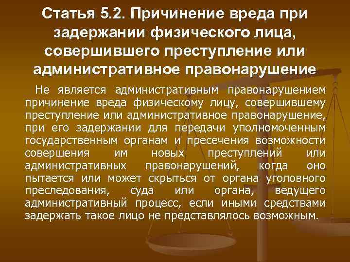 Статья 5. 2. Причинение вреда при задержании физического лица, совершившего преступление или административное правонарушение