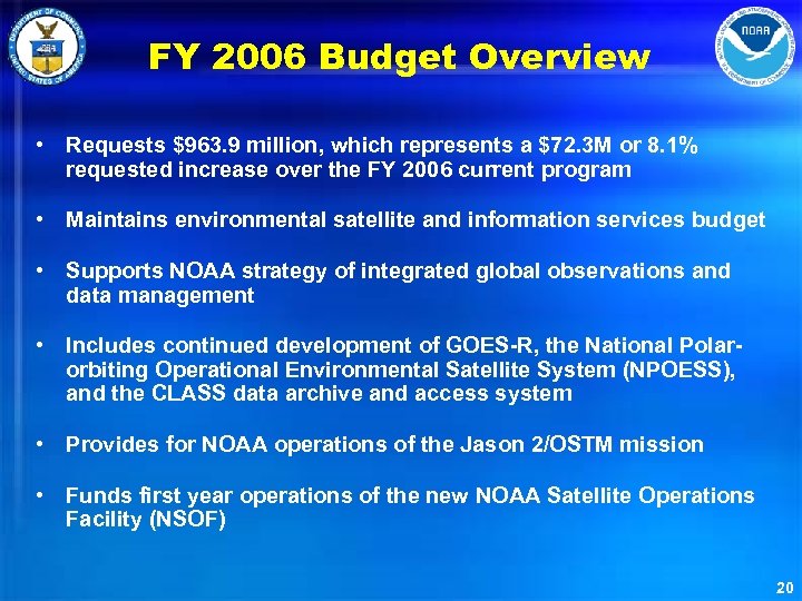 FY 2006 Budget Overview • Requests $963. 9 million, which represents a $72. 3