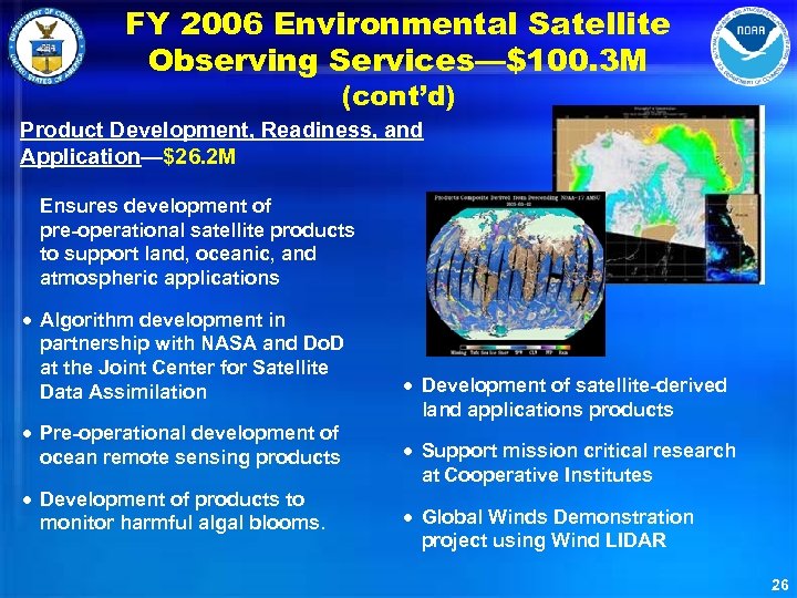 FY 2006 Environmental Satellite Observing Services—$100. 3 M (cont’d) Product Development, Readiness, and Application—$26.