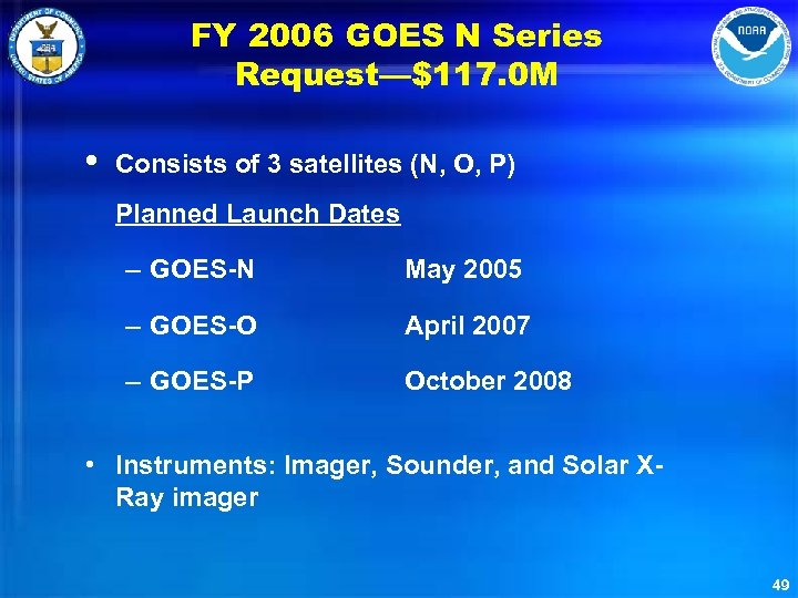 FY 2006 GOES N Series Request—$117. 0 M • Consists of 3 satellites (N,