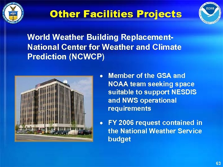 Other Facilities Projects World Weather Building Replacement- National Center for Weather and Climate Prediction