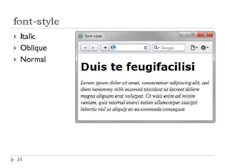font-style Italic Oblique Normal 29 