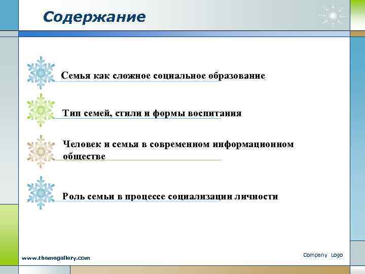 Содержание Семья как сложное социальное образование Тип семей, стили и формы воспитания Человек и