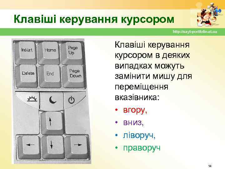 Клавіші керування курсором http: //sayt-portfolio. at. ua Клавіші керування курсором в деяких випадках можуть
