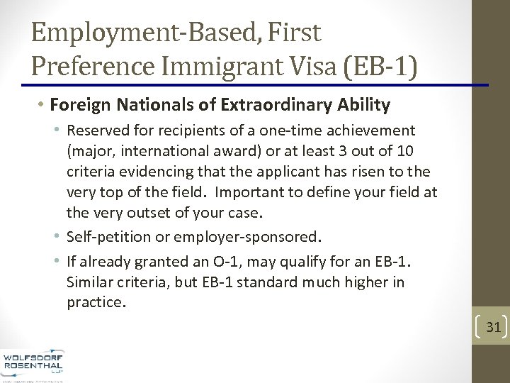 Employment-Based, First Preference Immigrant Visa (EB-1) • Foreign Nationals of Extraordinary Ability • Reserved