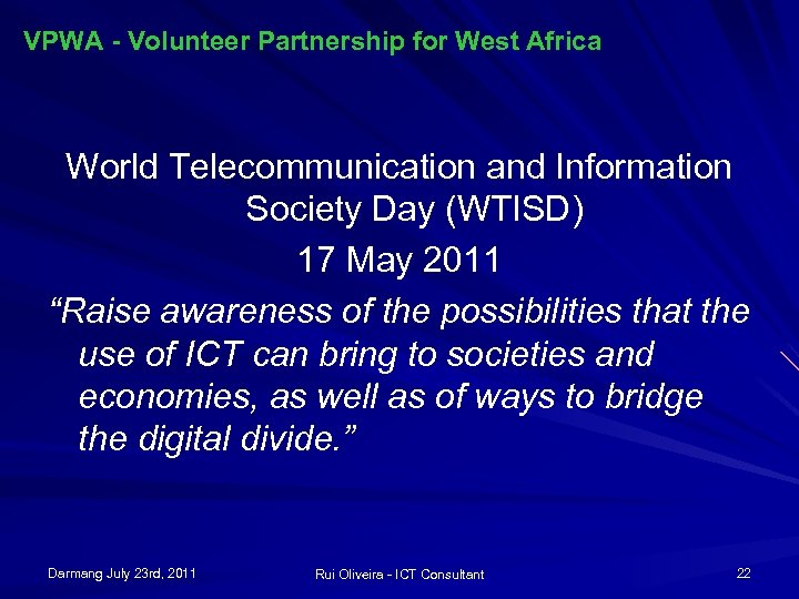 VPWA - Volunteer Partnership for West Africa World Telecommunication and Information Society Day (WTISD)