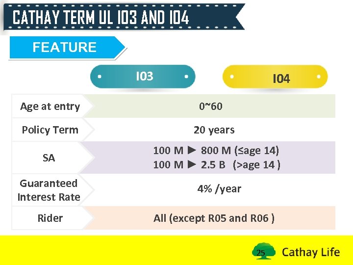 CATHAY TERM UL I 03 AND I 04 FEATURE I 03 I 04 Age