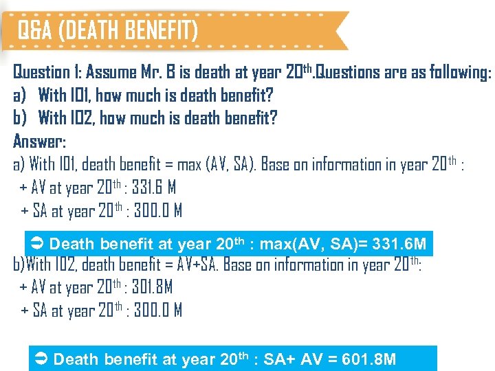 Q&A (DEATH BENEFIT) Question 1: Assume Mr. B is death at year 20 th.