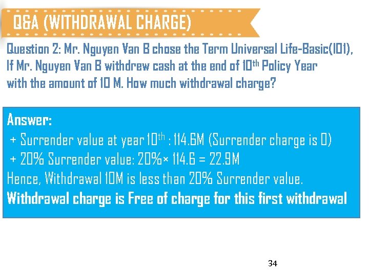 Q&A (WITHDRAWAL CHARGE) Question 2: Mr. Nguyen Van B chose the Term Universal Life-Basic(I