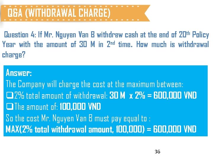 Q&A (WITHDRAWAL CHARGE) Question 4: If Mr. Nguyen Van B withdrew cash at the