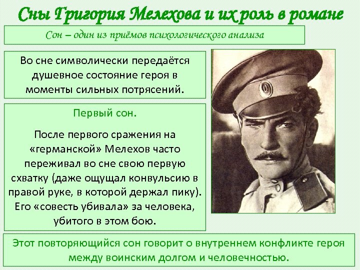 Сны Григория Мелехова и их роль в романе Сон – один из приёмов психологического