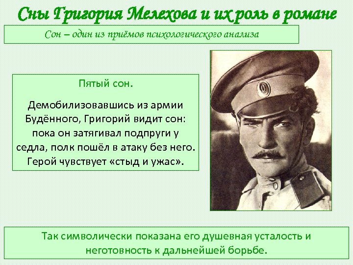 Сны Григория Мелехова и их роль в романе Сон – один из приёмов психологического