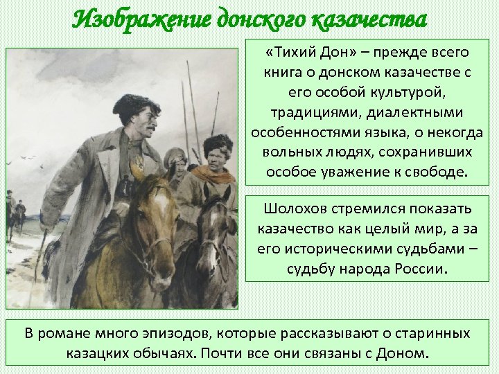 Изображение донского казачества «Тихий Дон» – прежде всего книга о донском казачестве с его