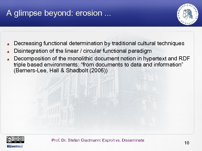 A glimpse beyond: erosion. . . Decreasing functional determination by traditional cultural techniques Disintegration