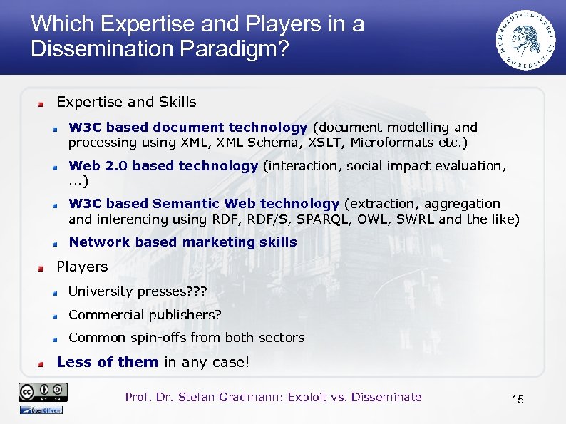 Which Expertise and Players in a Dissemination Paradigm? Expertise and Skills W 3 C