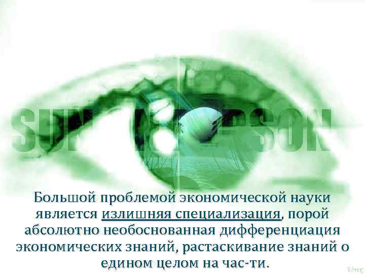 Большой проблемой экономической науки является излишняя специализация, порой абсолютно необоснованная дифференциация экономических знаний, растаскивание