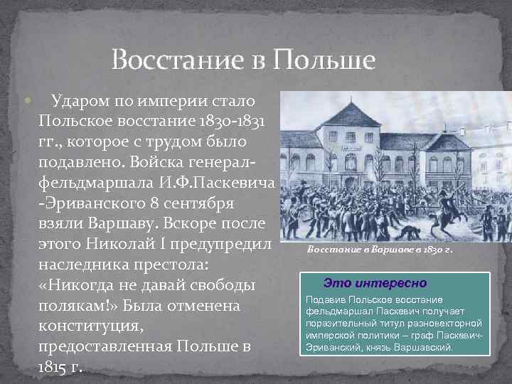 Цели восставших польского восстания 1830 1831