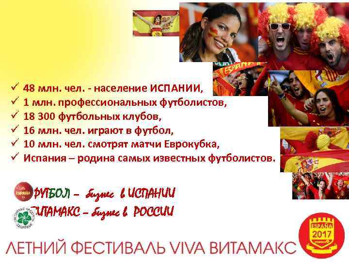 ü ü ü 48 млн. чел. - население ИСПАНИИ, 1 млн. профессиональных футболистов, 18