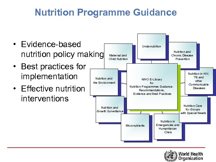 Nutrition Programme Guidance • Evidence-based nutrition policy making • Best practices for implementation •