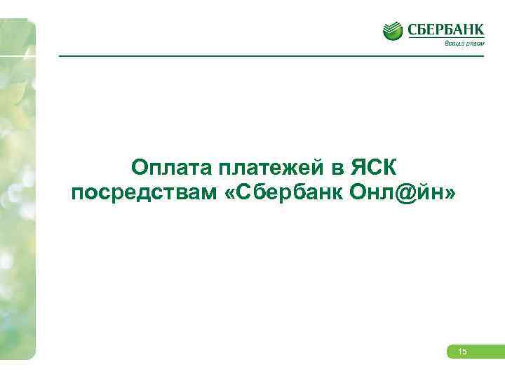 Оплата платежей в ЯСК посредствам «Сбербанк Онл@йн» 15 