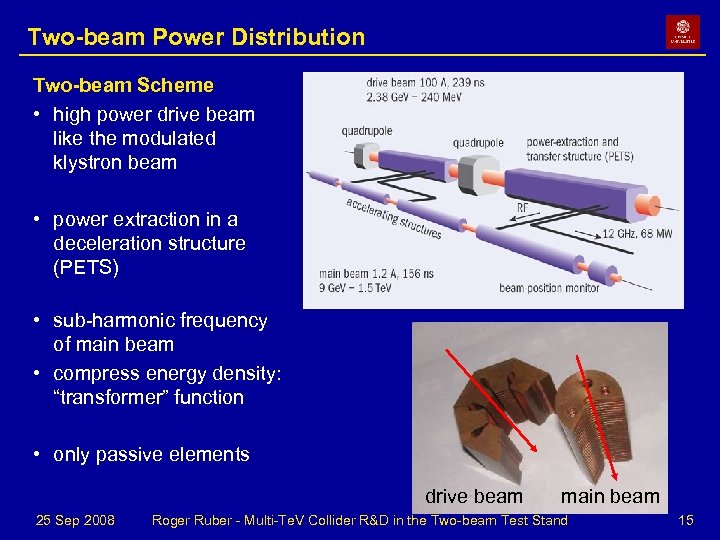 Two-beam Power Distribution Two-beam Scheme • high power drive beam like the modulated klystron