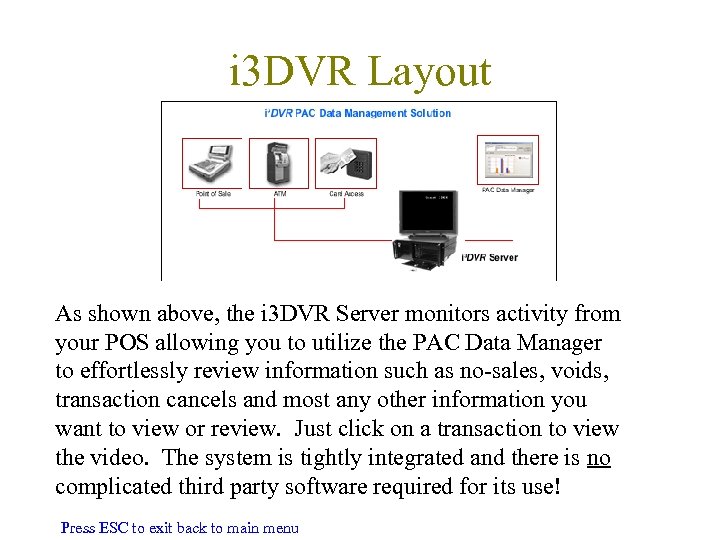 i 3 DVR Layout As shown above, the i 3 DVR Server monitors activity