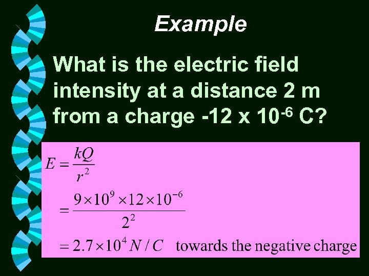 Example What is the electric field intensity at a distance 2 m from a